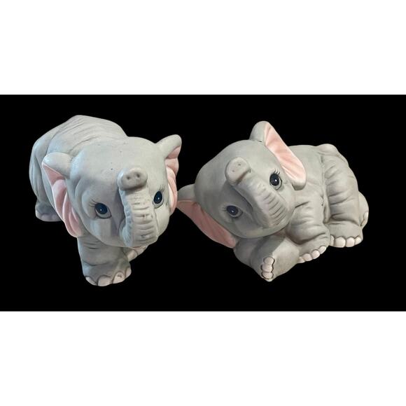 Vintage Porcelain HOMCO ELEPHANT FIGURINES #1400 Pair Baby Wild Animals - Picture 3 of 8